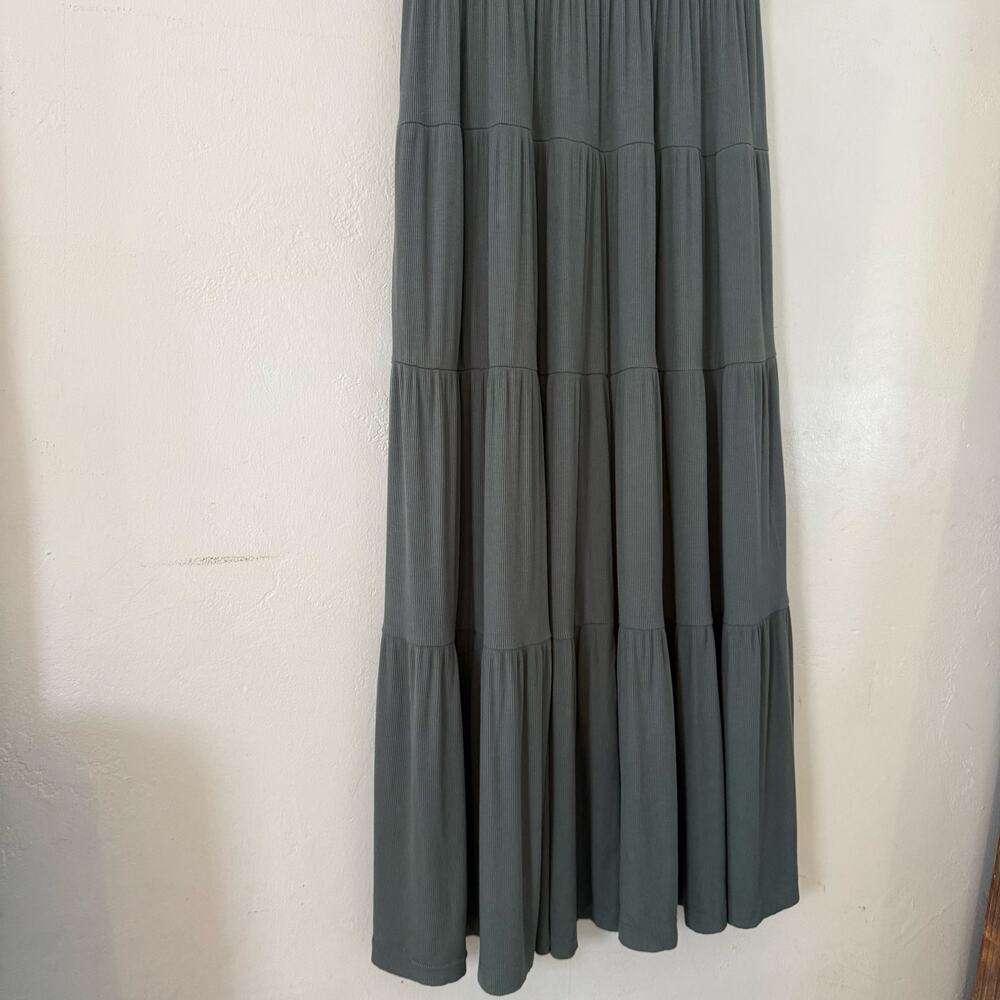 Bohme Essentials Short Sleeve Tiered Ribbed‎ Maxi Dress Green Gray Size XLarge - Picture 6 of 16